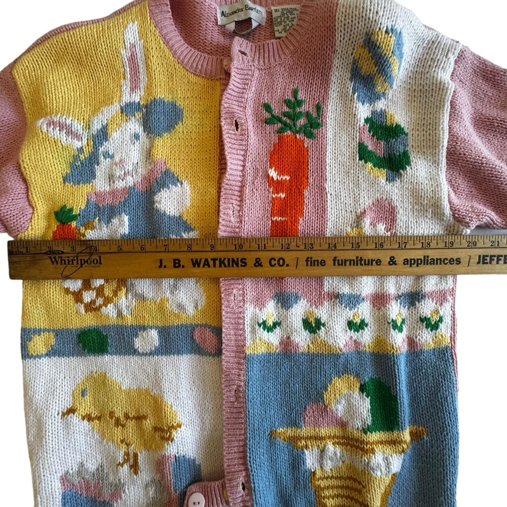 Alexandra Bartlett size LARGE Easter Sweater cardigan Pink bunny eggs Vintage - Picture 13 of 16